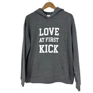 Motherhood Maternity Women’s Size Medium Gray Love At First Kick Graphic Hoodie